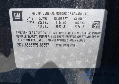 2015 Chevrolet Impala 2Lz from USA, damaged, VIN 2G1165S32F9186557